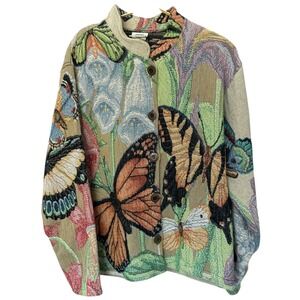 Sugar Street Weavers VINTAGE RARE Butterfly Tapestry Jacket Womens Small Cotton